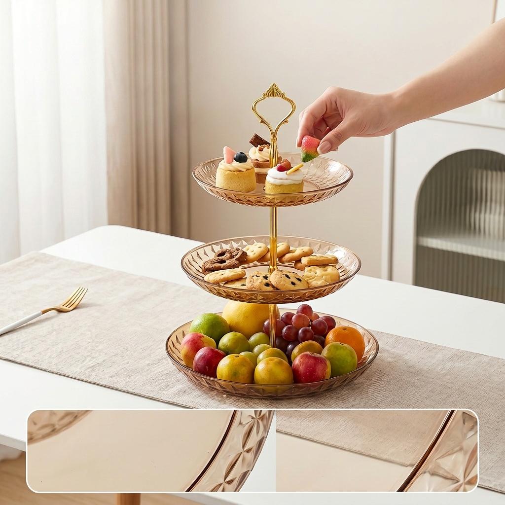 Tiered Plastic Serving Tray Cake Stand 2/3 Tier Reusable Dessert Plate Fruit Food Dishes Tableware Catering Buffet Sweet Table