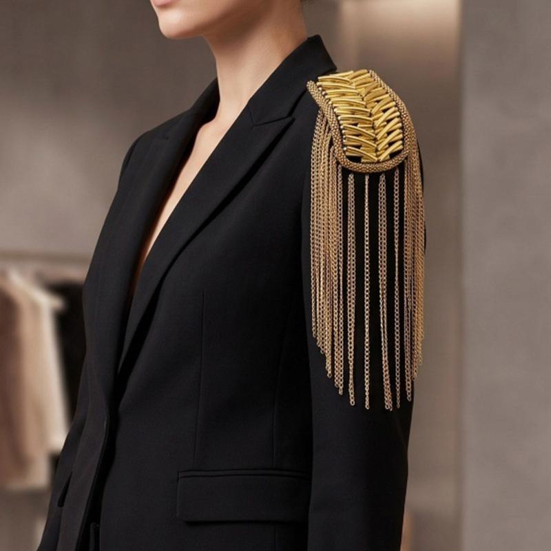 2Pcs Hand-Sewn Shoulder Epaulettes for Formalwear, Pair with Metal Tassels and Angled Tube Rows for Weddings and Ceremonies