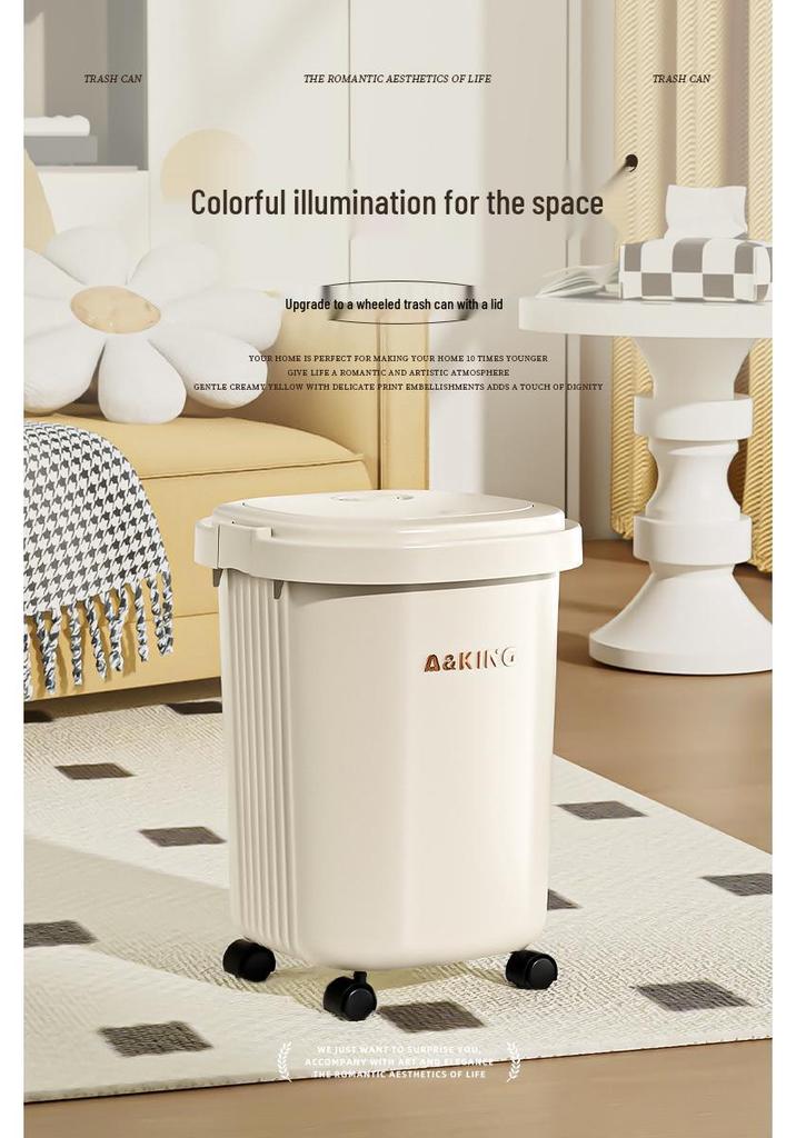 Premium Wheeled Square Trash Can with Lid - Large Capacity for Home Use in Living Room, Bedroom, Kitchen, and More