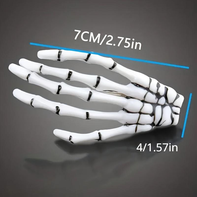 Spooky Chic White Skull Hair Claw - Resin Zombie Hand Grip for Women, Perfect for Halloween & Cosplay Parties