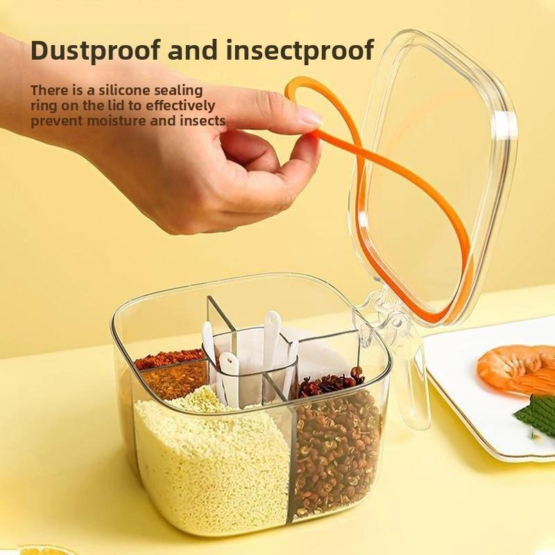 Organizador de especias transparente para cocina, caja de almacenamiento multifuncional con compartimentos