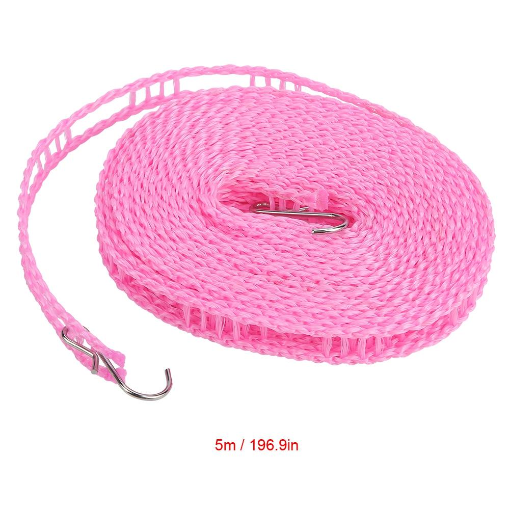 Portable Outdoor Clothes Line Clothesline Anti Skid Laundry Drying Rope 5 M Thickened (Pink)