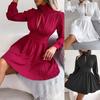 Spring and Summer Sexy Hollow Waist Big Swing Dress, Elegant Red Ladies Temperament Long-sleeved dressB8217