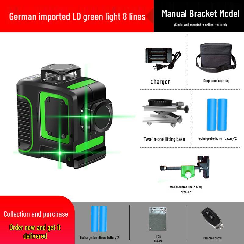 12-Line High Precision Green Light Infrared Laser Level and Floor Layout Instrument with Auto Line Drawing