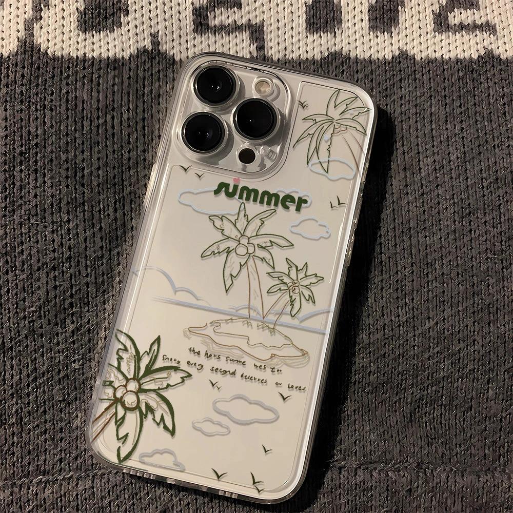 Creative Summer Line Coconut Tree iPhone17Promax Mobile Phone Case Suitable for Apple 16promax Space Case