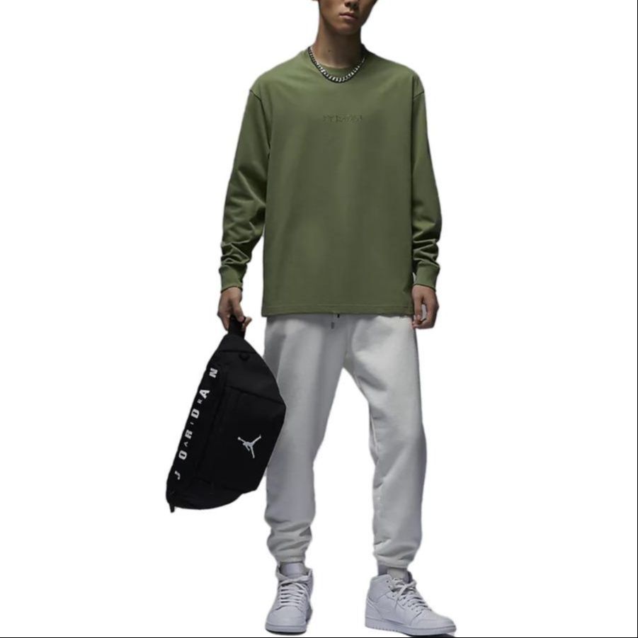 Jordan T-shirt męski z długim rękawem, casualowy, sportowy, z okrągłym dekoltem, zielony FJ0703-340