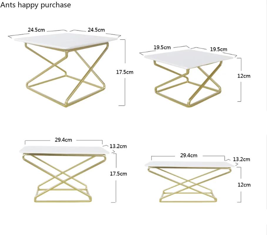 European Style White Ceramics Cake Pan Banquet Golden Metal Display Stand Rectangular Dessert Sushi Plate Decoration Cake Stand