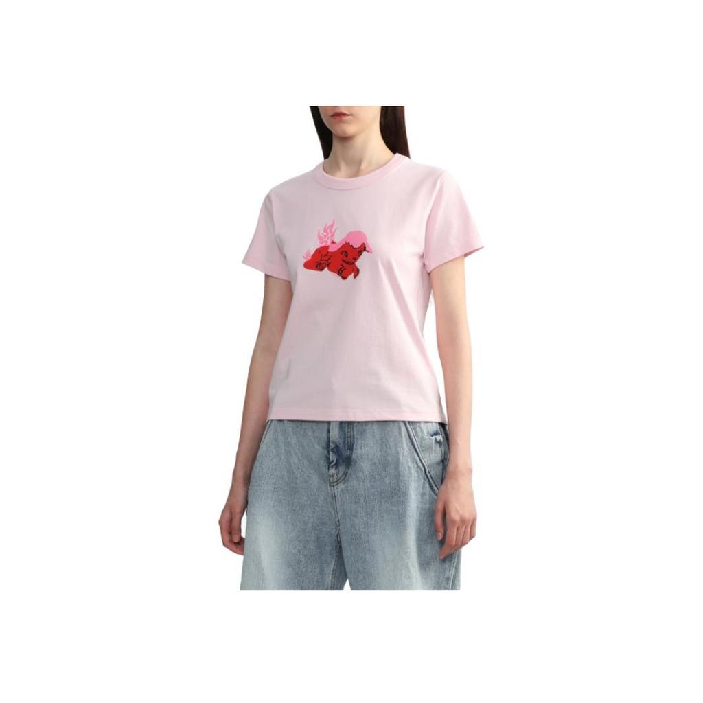 We11done FW23 Cartoon Pattern Monster Print Casual Round Neck Short Sleeve T-Shirt Women T-Shirt Pink WD-TT3-23-719-U-PK