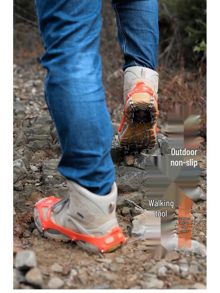 12-Tooth Manganese Steel Ice Cleats: Outdoor Anti-Slip Shoe Spikes for Icy Roads & Mountaineering
