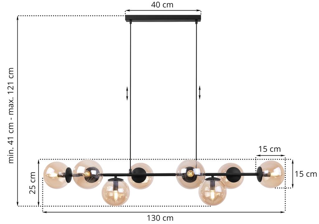 Siena Black Hanging Lamp 8-Flat Honey Lampshade E14