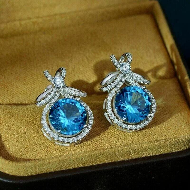 Bohemian Blue Crystal Fashion Charm Water Drop Zircon Earrings for Women, European and American Set Zircon Accessories
