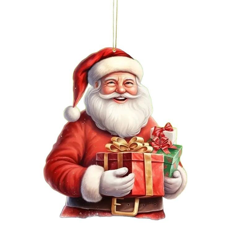 Flat Acrylic Surface Christmas Santa Car Pendant In Cartoon Style For Gift