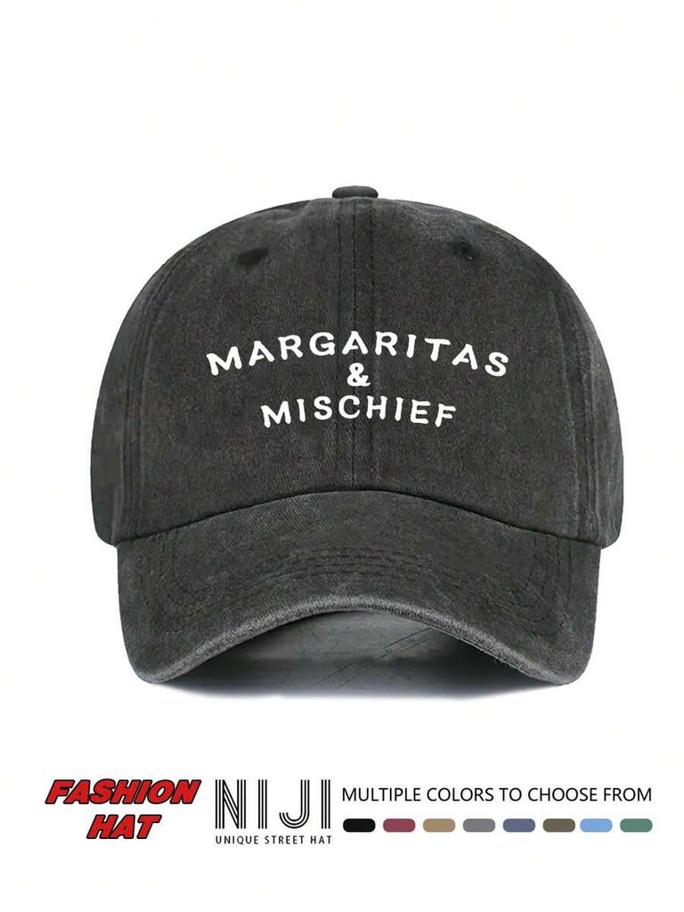 Margaritas & Mischief Graphic Print Baseball Cap Casual Retro Adjustable Sun Hat
