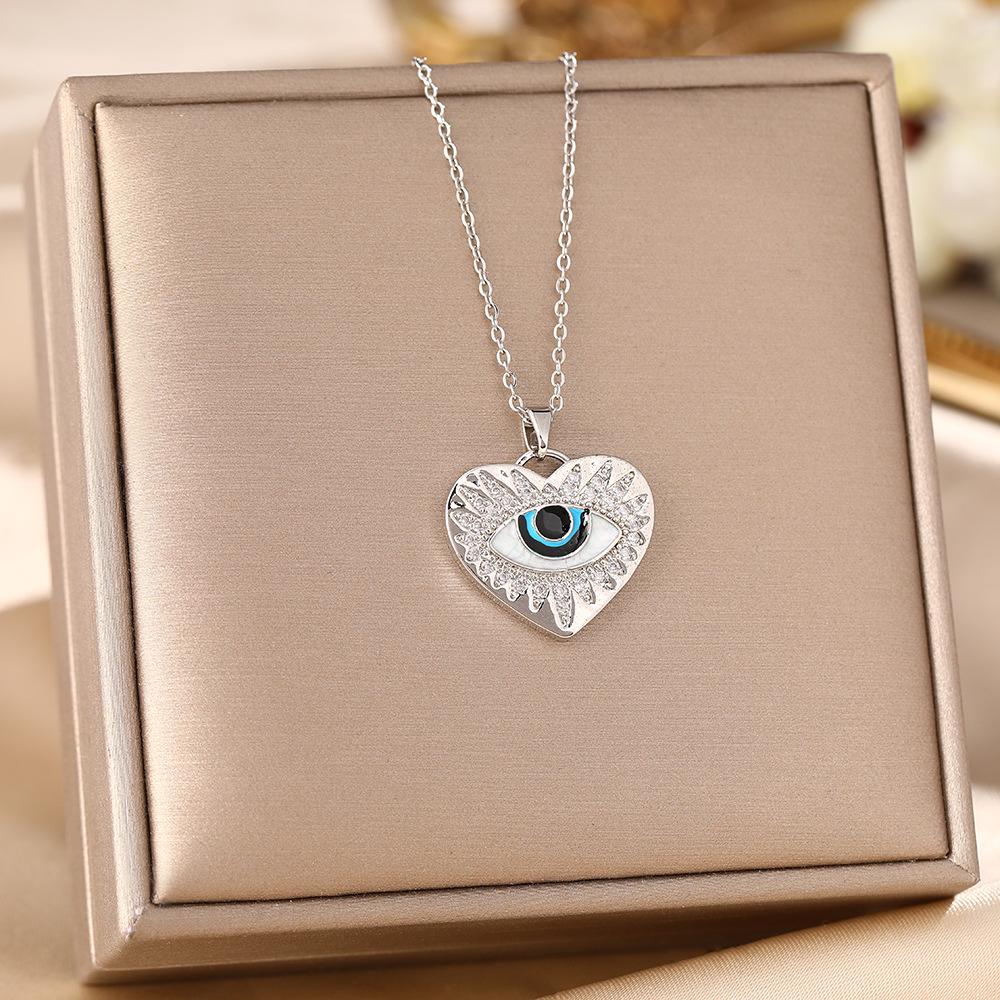 Women's Titanium Steel Blue Evil Eye Pendant Necklace - Light Luxury Clavicle Chain Jewelry