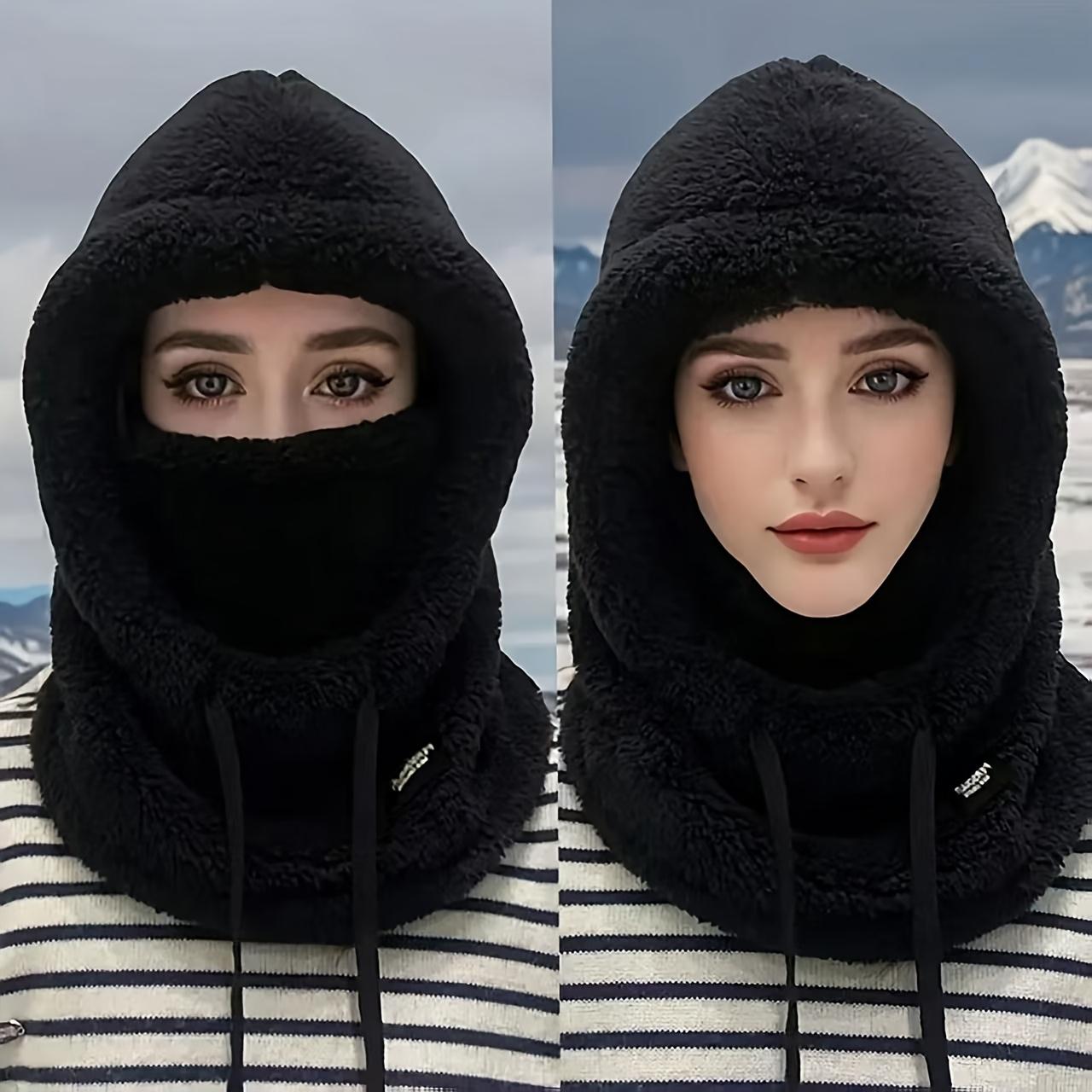 

1Pc Women s Plush Cold-Proof Face Mask Hat-Elastic Lightweight Warm for Cycling,Skiing,Fleece-Lined Windproof Ear Protection Hat чёрный