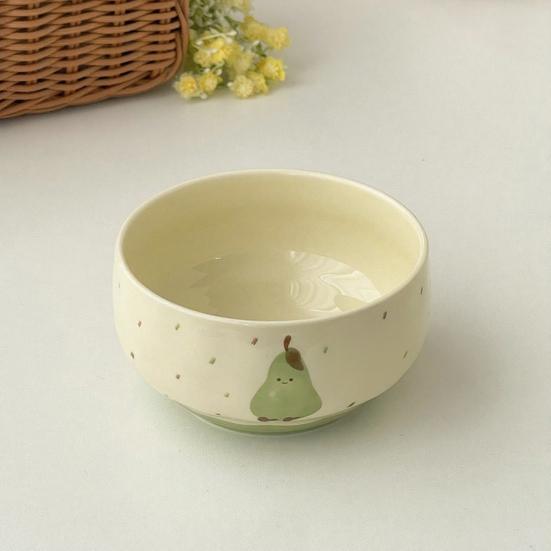 Ceramic Rice Bowl Hand-Painted Bread Fruit Pattern Serving Bowl Microwave Dishwasher Safe Kitchenware for Soup Rice Oatmeal