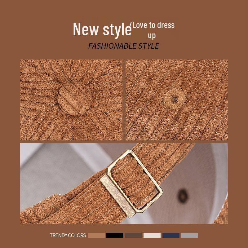 Women's Korean Style Corduroy Duckbill Hat - Versatile Autumn/Winter Sunshade Baseball Cap