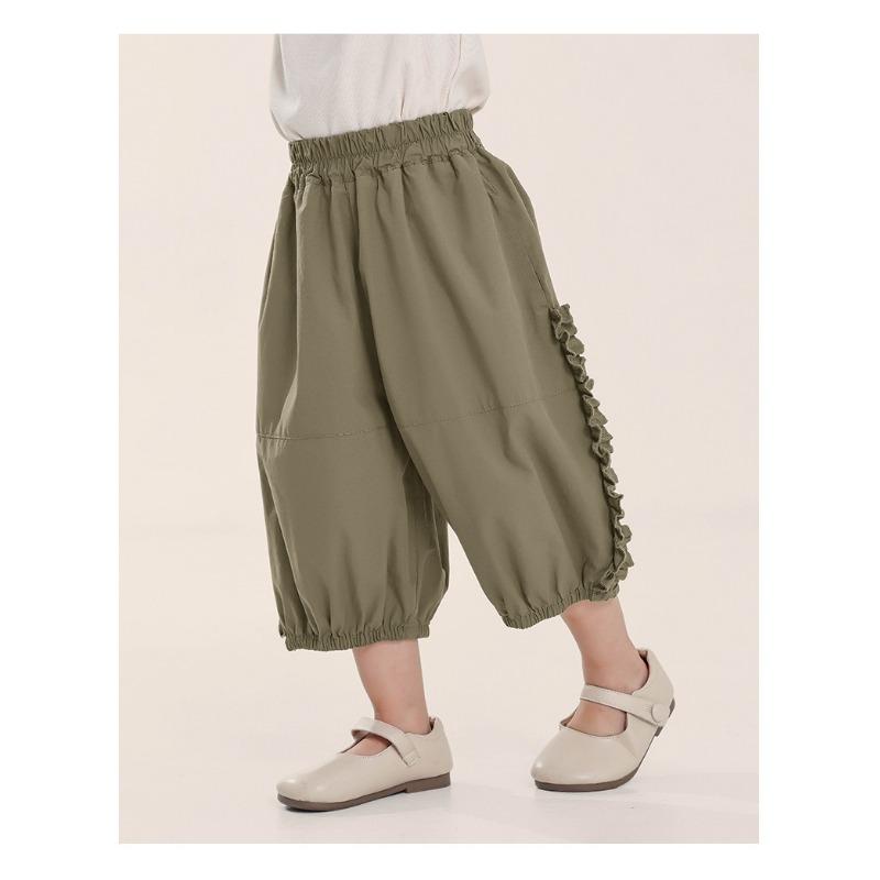 Girls Kids Thin Cropped Lace Trim Casual Anti Mosquito Summer Pants
