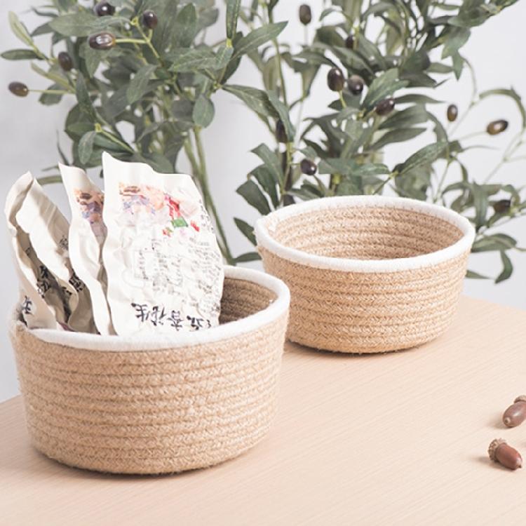 3Pcs Round Braided Linen Baskets Handwoven Linen Rope Organization Baskets Portable Round Storage Container