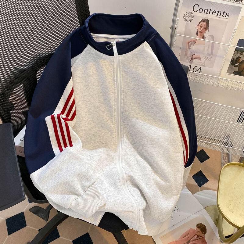 Damen-Sweatshirt mit drei Streifen, Stehkragen und Reißverschluss