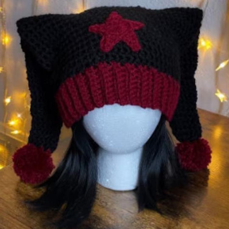 Nový ručně háčkovaný párty legrační halloweenský klobouk s rohovým copem pro rodiče a děti