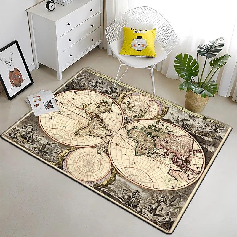 Retro navigace Mapa Vzor Dekorativní čtvercový koberec Moderní dům Obývací pokoj Podlaha Matná Ložnice Koberec Umění Plakát Podložka Vějíře Dárek