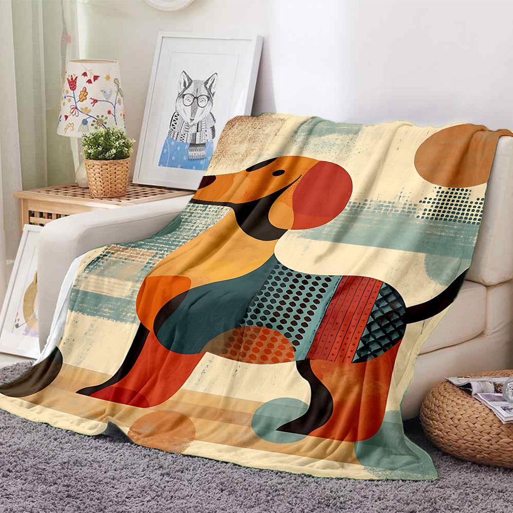 1pc Abstract Canine Lightweight Flannel Blanket, Comfortable and Warm Blanket, for Office and Camping Sofa Bed, Livingroom015