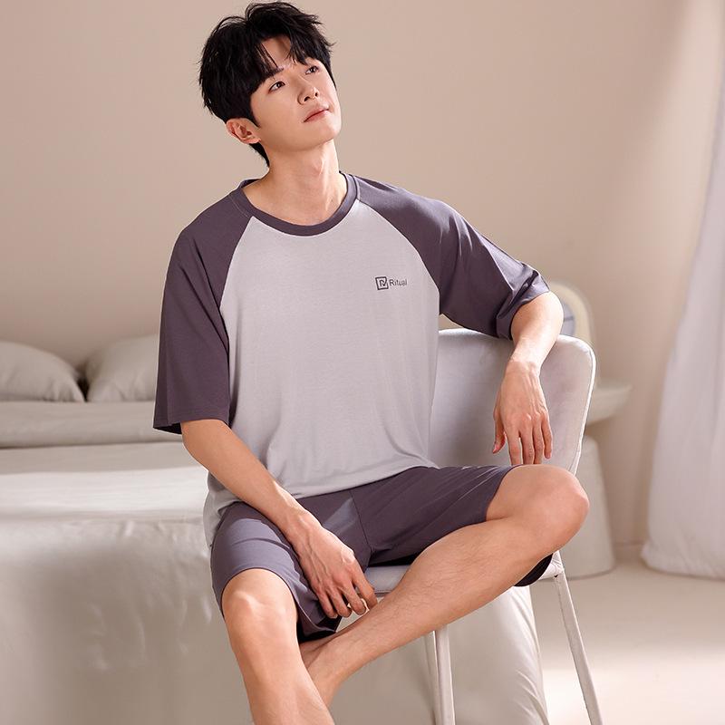 Men's Plus Size Modal Pajama Set: Summer Short-Sleeve Top & Shorts, Cool & Lightweight for Teens and Adults
