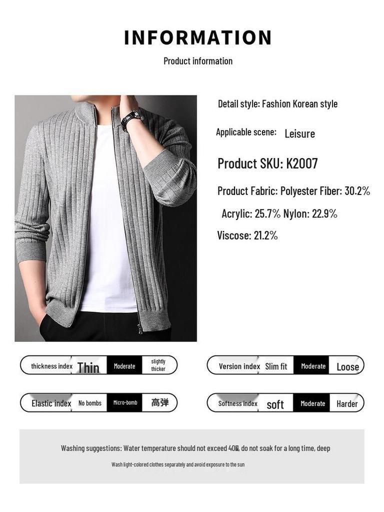 New 2025 Men's Stand Collar Zipper Knit Cardigan Sweater Coat for Autumn/Winter