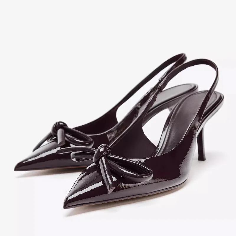 

Fashion Sexy Patent Leather Pointed Toe Brand Pumps Women Fashion Bow Slingback Designer Shoes Elegant Party Dress Shoe Zapatos De Mujer 35 коричневый