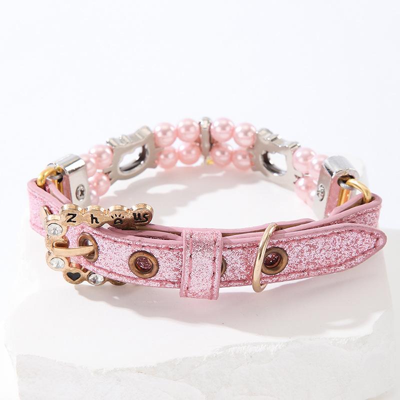 New Pet Bead Big Bone Hanging Collar, Small Cat Dog Simulation, Pearl Rhinestone, Cat Head Bead String, Cat Chain Item
