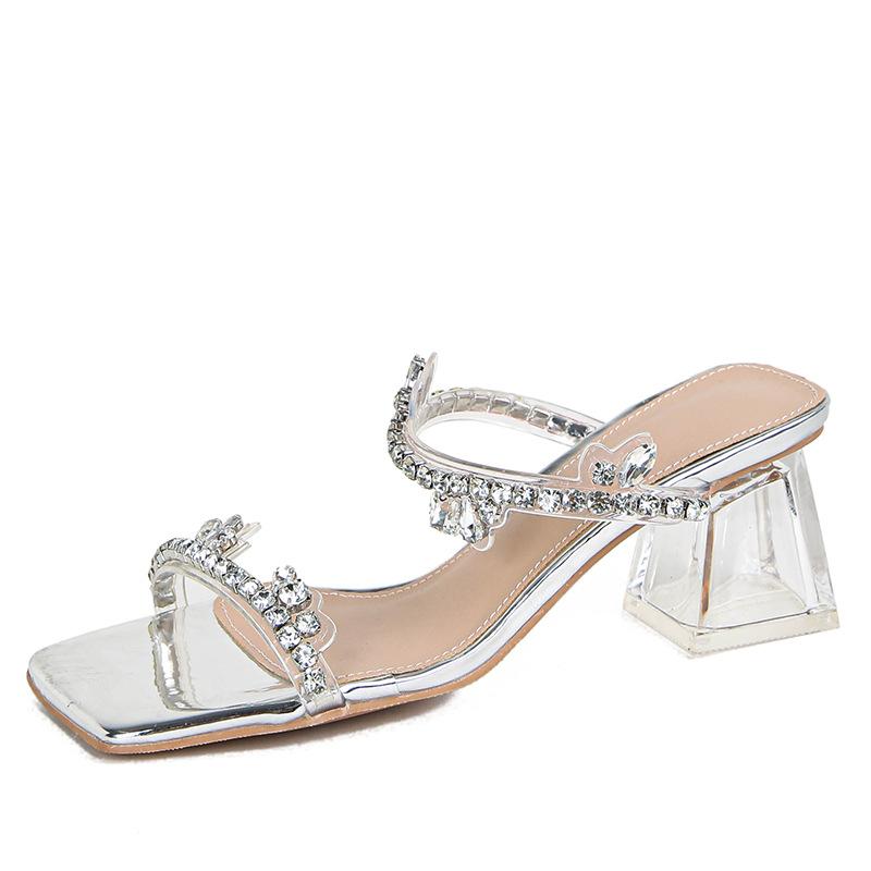 

High heeled slippers for women in 2026 sandals for women in summer with a single strap and thick heels high heels for women 31 серебряный