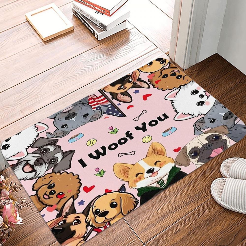 Puppy Dog Door Mat Kawaii French Bulldog Non Slip Bedroom  Kitchen Doormat Polyester Home Carpet Farmhouse Autumn Decor Rug
