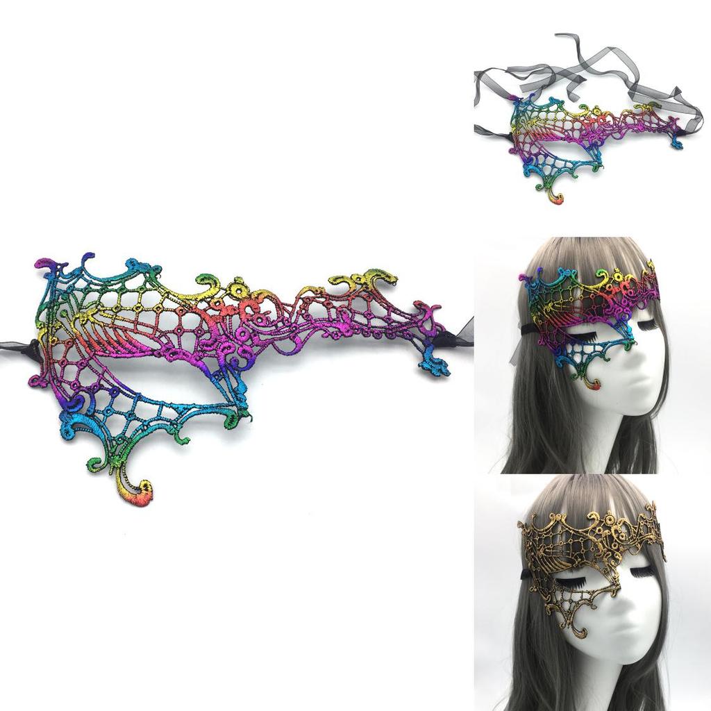Spitzen-Halbmaske für Erwachsene mit Metallic-Tönen für Halloween-Party-Cosplay