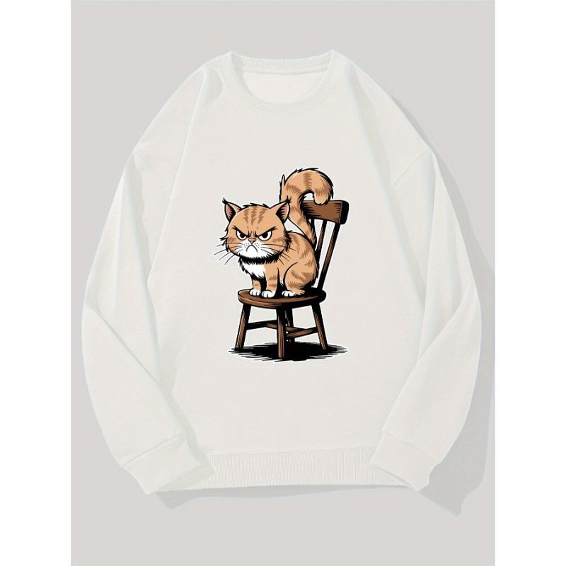 Men's Angry Cat Graphic Casual Crew Neck Sweatshirt.