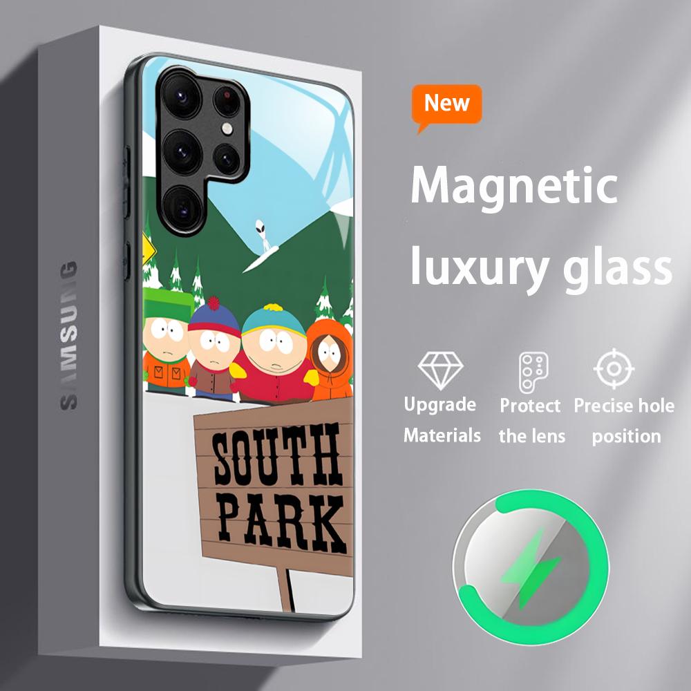 Крутой чехол для телефона с мультфильмом Южный Парк для Samsung S26 S25 S24 S23 S22 S21 S20 Plus Ultra, стеклянный магнитный чехол Galaxy S21 FE 5G