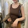 Geripptes Baumwoll-Tanktop mit U-Ausschnitt - Damenunterwäsche & Basisschicht, Sommer 2024 Stil, I-Rücken-Design