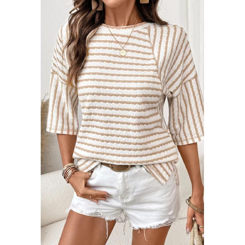 2026 Summer New TK Women's Round Neck Pullover Simple Versatile Striped Short Sleeve T-Shirt