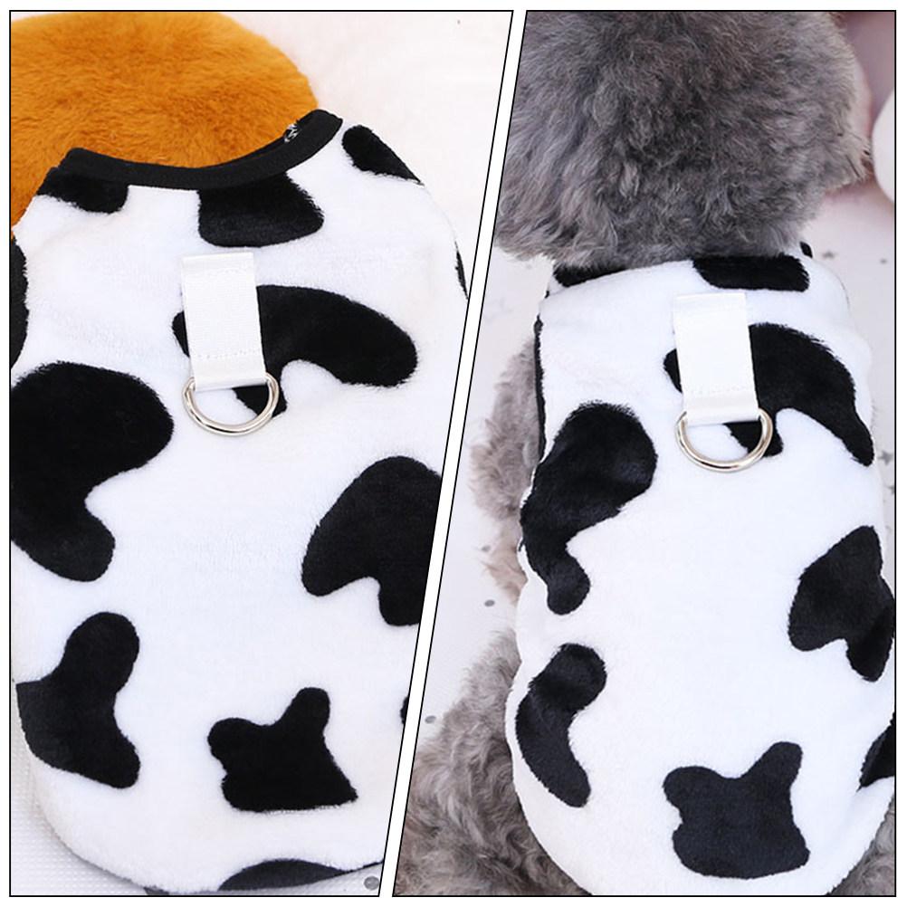 Pet Warm Vest Coral Fleece Dog Clothes Cow Prints Adorable Winter Dog Cat Costume Soft Comfortable Outdoor Wear