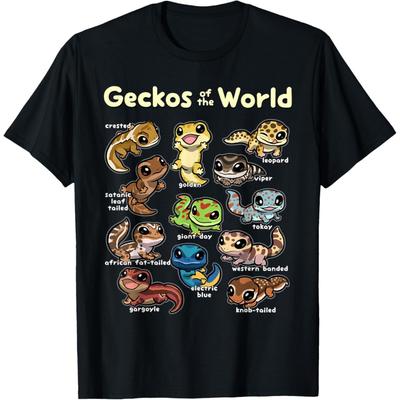 Camiseta de Geckos Kawaii Geckos do Mundo Camiseta para Amantes de Geckos
