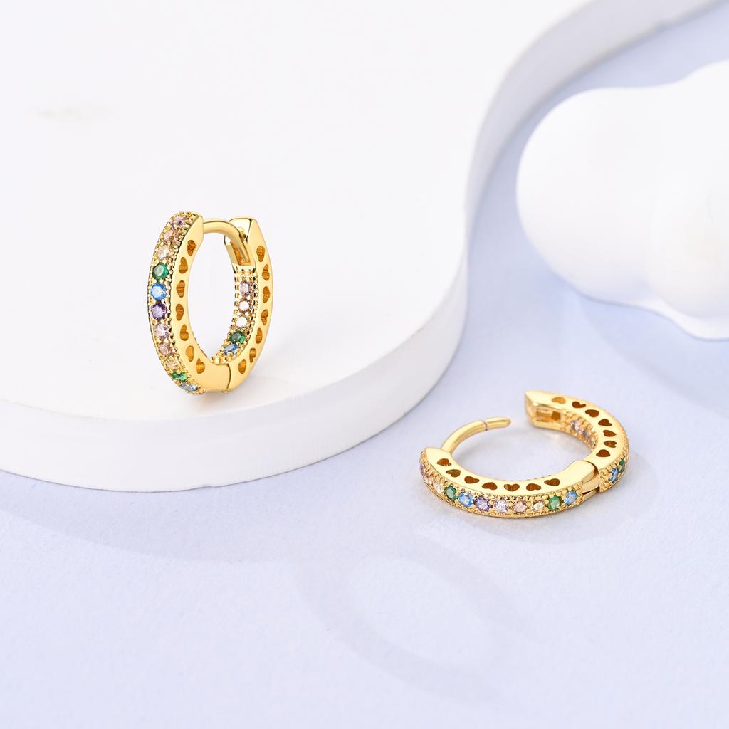 Gold Color Silver 925 Earring For Woman Round Sun Moon Heart Hoop Earring Original Jewelry
