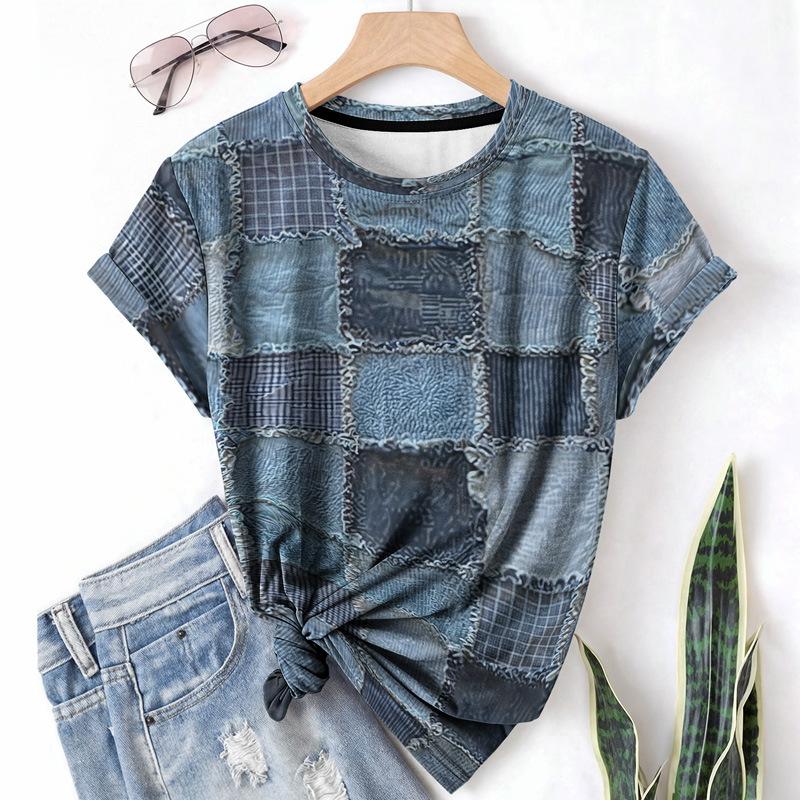 

Ретро Повседневная Спортивная Женская Футболка Летняя Футболка с Круглым Вырезом Свободного Кроя Дышащая Легкая 2XL