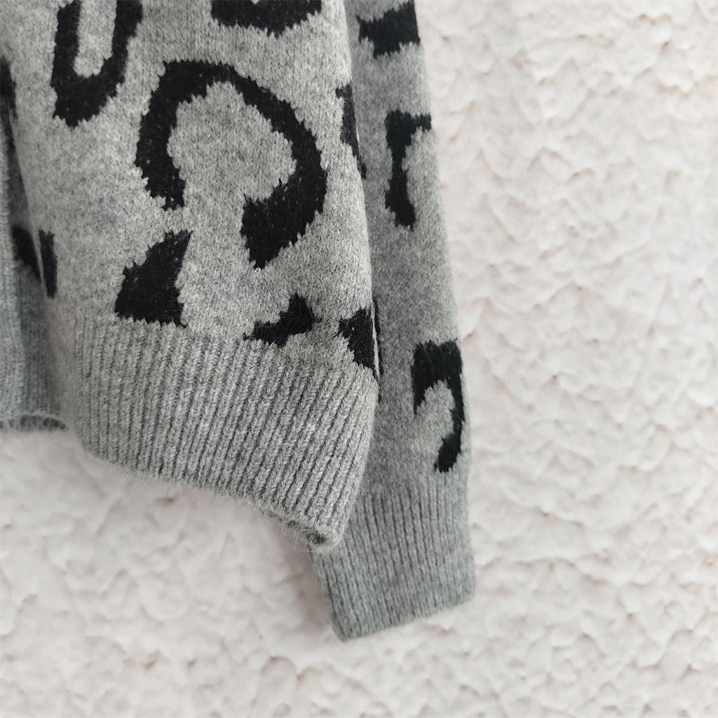 Autumn and winter new leopard print short sweater women's cross-border V-neck casual knitted cardigan top 3580 KTB