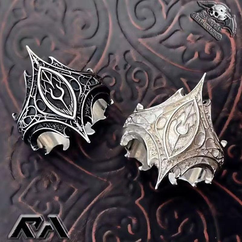 Gothic Style Adjustable Open Ring Alloy Metal Statement Jewelry Edgy Gift For Her Him Dark Elegant Design