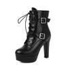 Schwarze Super High Heels Dicker Absatz Runde Spitze Wasserdicht Tisch Kleine Kurze Stiefel Damenmode Pendler Große Größe 46 47