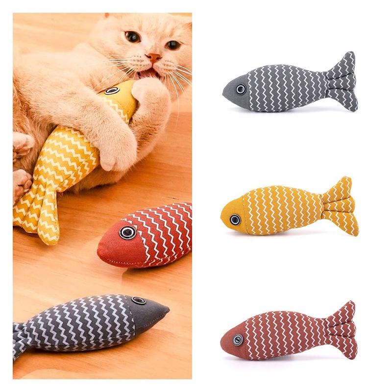 New Cross-border Pet Cat Toy Striped Linen Wave Fish For Self-entertainment