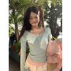 Ensemble Deux Pièces T-shirt Manches Longues Coupe Ajustée avec Bordure en Dentelle Pure Désir - Style Coréen Printemps Femme