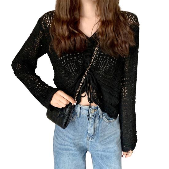 

Женские топы-накидки с V-образным вырезом и кулиской, пуловеры с длинным рукавом чёрный