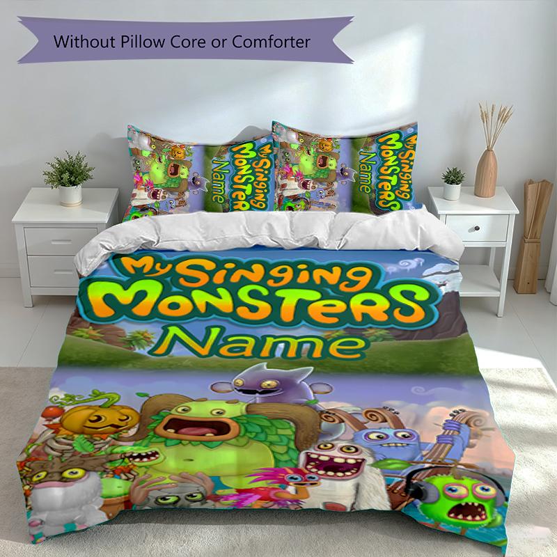 3pcs Custom Name My Singing Monsters Set,Includes 1 Duvet Cover and 2 Pillowcases,All-season Bedroom Decor