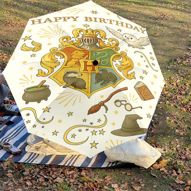 1PC Hogwarts Happy Birthday Umbrella-8-Rib Reinforced, Automatic Open, Lightweight & Durable, Cute Fashion Accessory for Outdoor, D2656